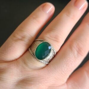 Faceted Green Onyx Sterling Ring